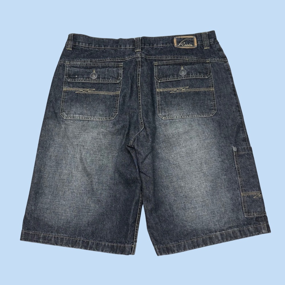 Raider Infamous Brand Jeans Mens 38 Baggy Denim Cargo Shorts Y2K Dark Wash Skate
